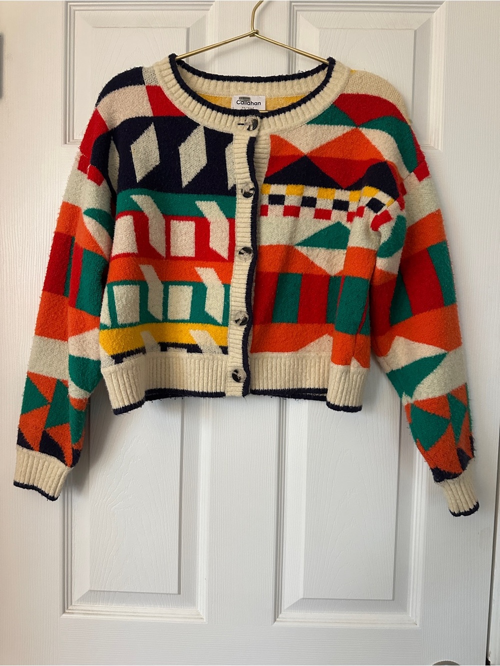 Callahan Multicolor Geometric Cropped Cardigan Sweater